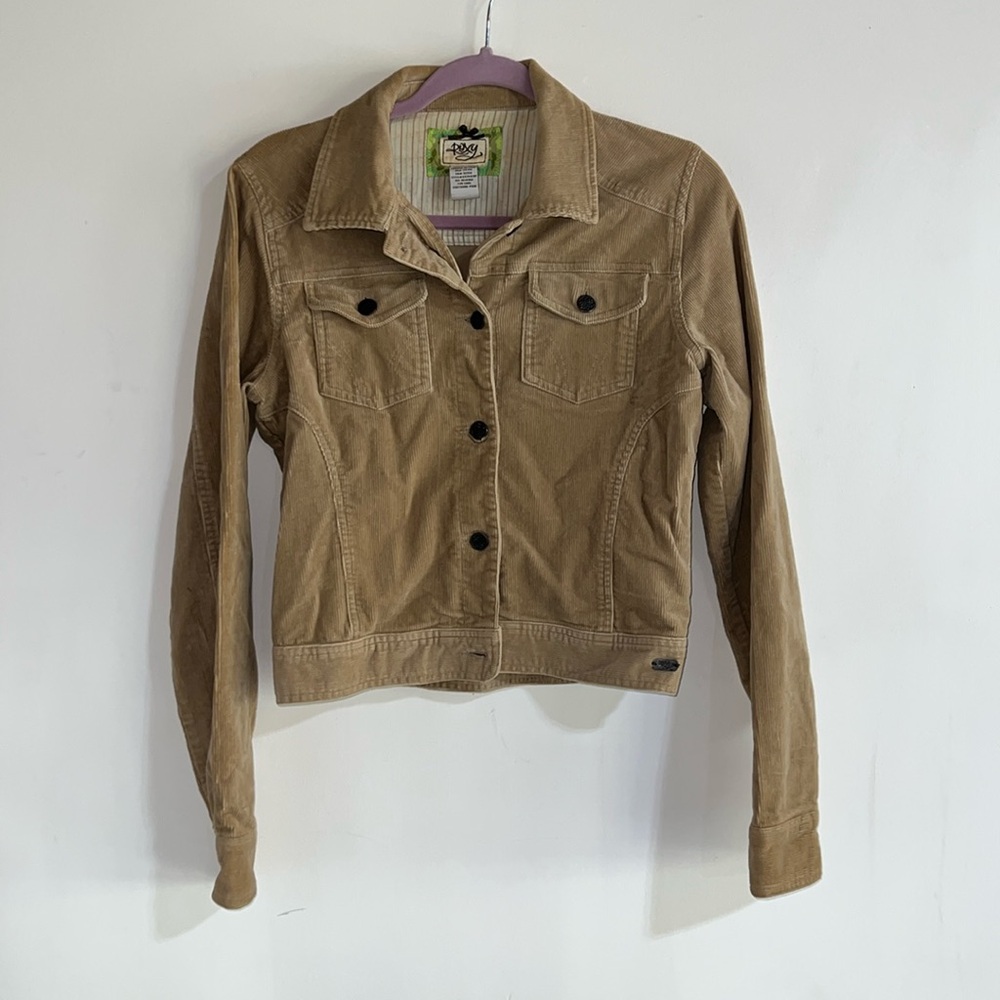 Women size L Roxy button up jacket w beautiful detail on back!